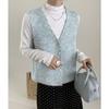 Cardigan Colete de Tricô Gola V Outono e Inverno Novo Japonês e Coreano Transfronteiriço Cor Lisa Sem Mangas Camada com Camisa Colete de Tricô para Mulheres