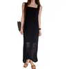 Vestido Regata Quadrado Estilo Coreano Estilo Francês Renda Sem Mangas Longo Slim Novo Estilo Feminino