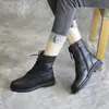 Zapatos para Mujer 2026 Tendencia Primavera/Otoño Botas Martin Estilo Británico Punta Redonda Suela Plana Tacón Grueso Caña Media Botines Cortos Zapatos Finos Retro