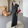 Conjunto de Maternidad para Otoño e Invierno: Suéter Suave y Amigable con la Piel con Cremallera y Cuello Alto a la Moda y Pantalones Casuales de Pierna Ancha, Conjunto Holgado para Maternidad