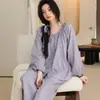 Conjunto de Pijama Cardigan de Manga Longa e Calça Longa em Gaze de Algodão Puro para Transmissão Ao Vivo Cross-Border Roupão Feminino 100% Algodão Conjunto de Duas Peças Adequado para Usar por Cima