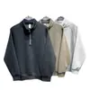 Top base versátil de peso pesado, corte holgado, estilo high-street para hombre, cuello mao, bordado, chaqueta sudadera estilo semi-nuevo 2025, sin cierre
