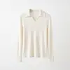 Camiseta de manga larga tipo polo para mujer, estilo otoño, corte ajustado, cuello en V simple, top básico adelgazante y versátil