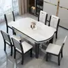 Juego de mesa de comedor y sillas de losa de roca brillante para casas pequeñas, madera maciza minimalista moderna, extensible y plegable, convertible en mesa redonda