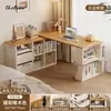Mesa de canto em madeira maciça para uso doméstico, escrivaninha de estudo e escrita com estante, mesa integrada, penteadeira de quarto, mesa de computador em L ao lado da cama