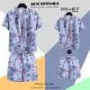 Camisa de Praia Masculina Ins Verão Solta Manga Curta Conjunto de Shorts Tendência e Bonito Roupa Floral de Praia para Casal
