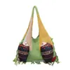 Bolsa de crochê divertida e colorida com tema de peixe inspirada na dopamina, nova bolsa de ombro estilo étnico de grande capacidade com trama vazada e tema de floresta
