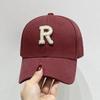 Gorra de béisbol con letras R de estilo coreano, informal, combinable con todo, con visera de diamantes de imitación, para mujer, para exteriores