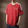 Camiseta de Manga Corta Seersucker Transpirable de Secado Rápido de Seda de Hielo para Hombre, Corte Holgado, Cuello Redondo Estampado, Camiseta de Verano Delgada de Media Manga