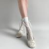Calcetines Lolita de barril mediano gris estilo ballet con lazo blanco, calcetines cortos y finos de verano para mujer, para estudiantes