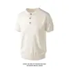 Camiseta de Punto de Manga Corta con Cuello Henry Estilo Old Money para Hombre, Diseño Delgado de Verano con Patchwork, Marca de Moda, Top Fresco de Media Manga