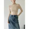 Camiseta Térmica de Lana Merino Gruesa de Cuello Alto Elástica en Cuatro Direcciones Suave Agradable a la Piel Tejido Integral Sin Costuras para Mujer