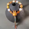 Pulseira Bodhi Multi-Tesouro de Dezoito Sementes de Primeira Linha, Joia de Sândalo Gatinho Trazedor de Sorte, Pulseira com Pingente de Contas Budistas, Contas de Oração