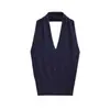 Tejido Sexy Delgado Sin Mangas para Chicas Calientes, Chaleco Delgado de Punto de Un Botón con Cuello Halter, Top Sexy y Hermoso con Espalda Descubierta