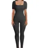 2025 Amazon Exportación Europea y Americana Mono de Mujer Otoño e Invierno Nuevo Mono Slim Sexy con Cuello Cuadrado Acanalado