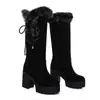 Botas Martin femininas de camurça para outono e inverno, tamanhos 34-46, bico redondo, tamanho grande, plataforma impermeável, cano alto de salto alto para mulheres