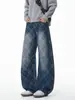 Jeans Xadrez Lavado Estilo Americano Sombra de Outono 2026 Sem Sombra na Parede S-2Xl Gk261143-Corte Reto Solto