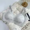 Sutiã de renda macio e sem costura com suporte, leve, respirável, com bojo totalmente fixo para mulheres, suporte lateral para seios auxiliares, sutiã push-up para seios pequenos