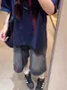 Shorts de Mezclilla Crop Negros y Grises para Mujer Verano Nuevo Retro Americano de Cintura Alta Holgados de Pierna Ancha Rectos Ajustados de Longitud Media