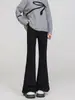Jeans de Pierna Ancha con Abertura de Color Claro para Mujer, Primavera y Otoño 2025 Cintura Alta Efecto Adelgazante Elásticos Pantalones de Campana
