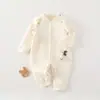 Mameluco cálido de algodón puro para bebé para primavera y otoño, mameluco de Clase A para recién nacidos con botones a presión para niñas, con pequeñas mangas acampanadas