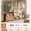 Perchero Abierto Estilo Moderno Armario de Dormitorio Estante de Vestidor para el Hogar Perchero Combinado de Acero y Madera