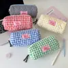 Estilo Ins Bolsa Estojo Xadrez Acolchoada Estudante Grande Capacidade Bolsa de Armazenamento para Material Escolar Bolsa de Lápis Material para Caderno DIY Bolsa de Cosméticos