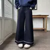 Calça jeans estilosa e moderna de corte solto para meninas, com design da moda, versátil acabamento em renda e estilo casual de perna larga, perfeita para crianças mais velhas.