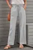 Transfronteiriço 2025 Amazon Ebay Outono Novo Feminino Cor Pura Algodão e Linho Cordão Solto Casual Calças de Perna Larga