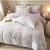 Juego de cuatro piezas de ropa de cama para dormitorio de tela cepillada ecológica 100% algodón con estampado de estilo pastoral, funda de edredón 100% algodón, juego de tres piezas de alta estética para dormitorio