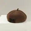 Boina beret em formato de chapéu tridimensional para outono e inverno, chapéu de pintor de lã espessa, chapéu de botão decorativo com laço fofo, pequeno estilo para o rosto