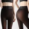 2026 Meia-calça Preta Transparente Plus Size com Forro para Mulheres, Outono e Inverno, Look Perna de Fora