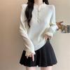 Suéter de Punto Zhengqite Clothing/Encaje con Cuello Semiabierto para Mujer, Otoño e Invierno, Tallas Grandes, Corte Entallado, Top Base Adelgazante