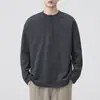 Algodão Puro Bambu Anyang Outono 2025 Nova Camiseta de Manga Longa Masculina Retro Americano Gola Henley Roupa Íntima Tendência t
