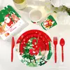 Mm125 Navidad Árbol de Navidad Anciano Fiesta de Año Nuevo Vajilla 8 Personas Set de 4 Piezas Plato de Papel Servilleta de Papel Vaso de Papel