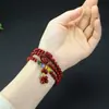 Pulseira Natural de Cinábrio com Três Círculos para Mulheres, Pulseira de Contas com Pingente de Saco da Sorte de Luxo Leve de Nicho, Nova Pulseira Estilo Chinês