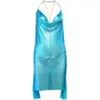 Vestido metálico AYJ de venta caliente transfronteriza para discoteca europea, escote pronunciado, espalda descubierta, tirantes de cadena, escote en V profundo, sexy y seductor
