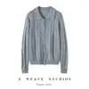 Chaqueta de solapa 100% cachemira con patrón trenzado, 100% cachemira pura, doble cremallera, color liso, manga larga, cuello polo, cárdigan de corte holgado