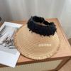 Sombrero de Paja para el Sol de Copa Vacía para Mujer Verano Viaje Ocio Combinación Total Playa Cubre Cara Sombrero para el Sol Sombrero Grande Tejido de Paja Sombrero para el Sol