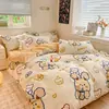 Juego de Ropa de Cama de Franela Gruesa de Algodón Puro de Cuatro Piezas Ropa de Cama 100% Algodón Otoño e Invierno Funda Nórdica Sábana Sábana Ajustable Juego de Tres Piezas