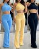 Traje de Pantalón Casual de Moda con Tirantes Sexy de Punto Waffle de Cintura Alta Transfronterizo Europeo y Americano Amazon para Mujer