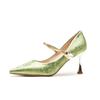 7666-1 Salto alto feminino salto fino bico fino boca rasa sapatos femininos sapatos únicos fivela de pérola estilo chinês temperamento sapatos de banquete