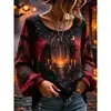 2026 Nova Camisa de Manga Longa para Halloween Rosa Aranha Gola Redonda Manga Longa Top Vintage Escuro Gótico Top