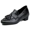 Mocasines Retro Old Money Style de Punta Fina con Tacón Grueso para Mujer 2026 Nuevos Versátiles Zapatos de Cuero Slip-On Estilo Británico