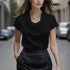 2025 Sitio Independiente de Amazon Nueva Camisa de Moda de Manga Corta para Mujer de Satén Fluido Estilo Francés para Mujeres