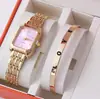Conjunto Popular de Relojes para Mujer Transfronterizo de Comercio Exterior, Conjunto de Cinco Piezas con Reloj para Mujer Incrustado de Diamantes, Reloj de Cuarzo Cuadrado de Moda para Dama