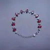 Pulseira de Aço Inoxidável Brilhante com Zircônia Cravejada de Diamantes Rubis, Estilo Europeu e Americano, Joia de Nicho Versátil e da Moda para Mulheres, Corte Marquise