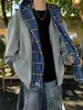 Moletom com Capuz Listrado Falso Duas Peças Costurado Masculino Retro Americano High Street Lindo Design de Nicho Jaqueta Cardigã