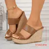 Sandálias Anabela Estilo Europeu e Americano Novas para Mulheres 2026, Chinelos de Tecido com Solado Grosso de Verão, Sapatos Abertos na Ponta Modernos e Confortáveis para Uso ao Ar Livre