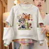Moças 2026 Novo Estilo Falso Duas Peças Patchwork Primavera e Outono Blusa Estampada Estilosa Moderna Crianças de Tamanho Médio a Grande Versátil Moletom Xadrez